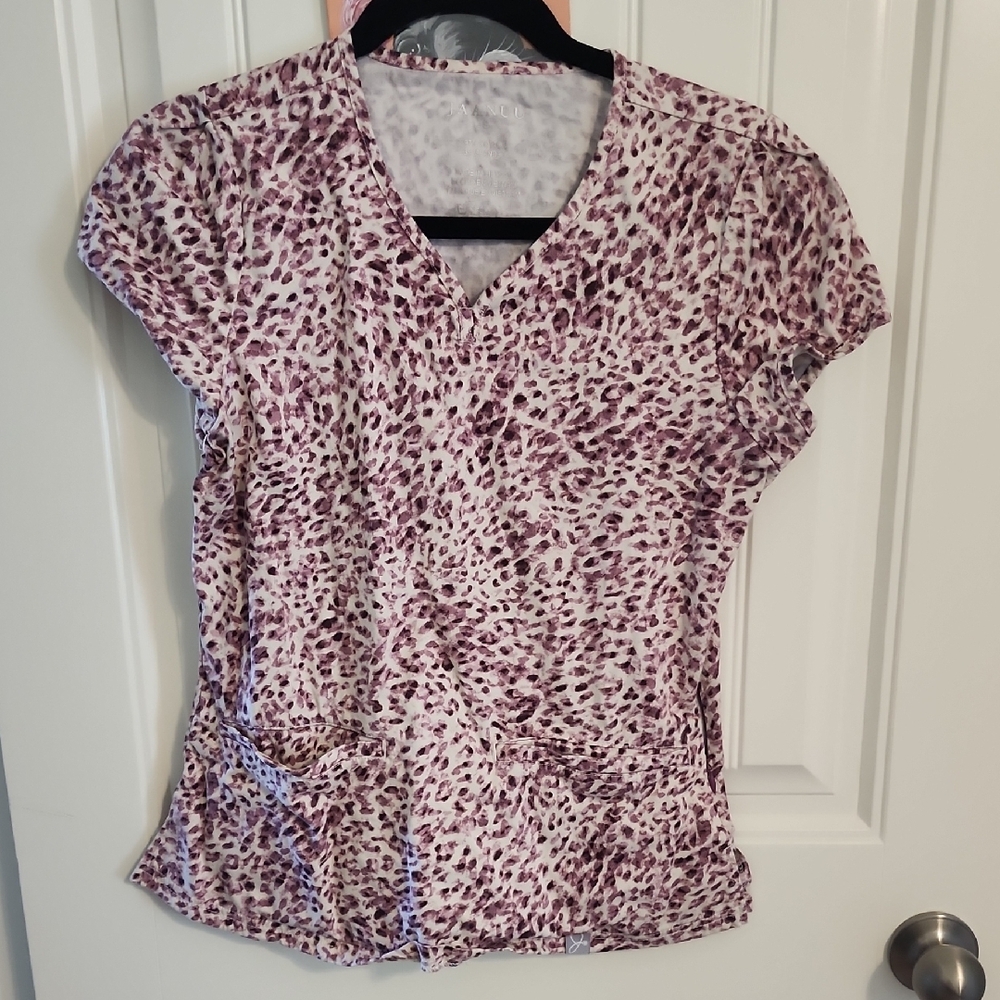 Women's Purple Leopard Print Scrub  Top